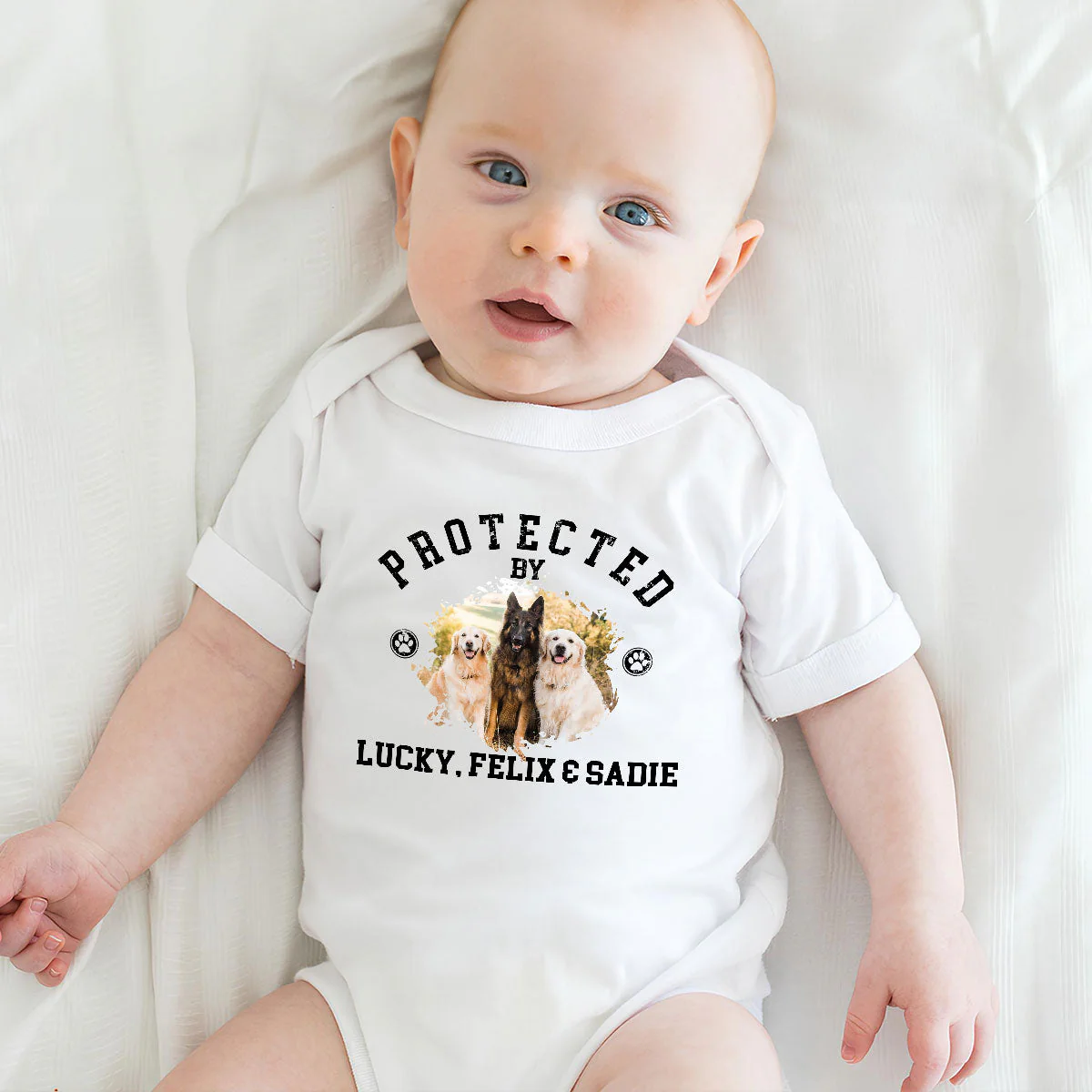 Protected By Pets Photo - Personalized Custom Baby Onesie - Image 4