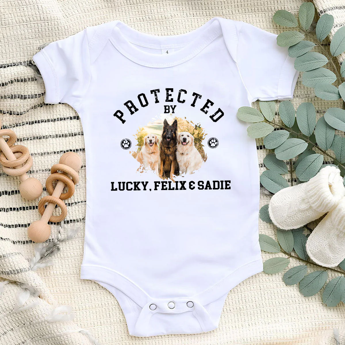 Protected By Pets Photo - Personalized Custom Baby Onesie - Image 5