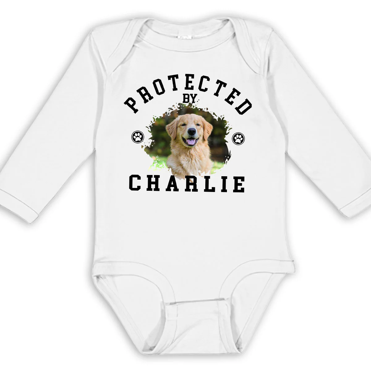 Protected By Photo - Personalized Custom Long Sleeve Baby Onesie