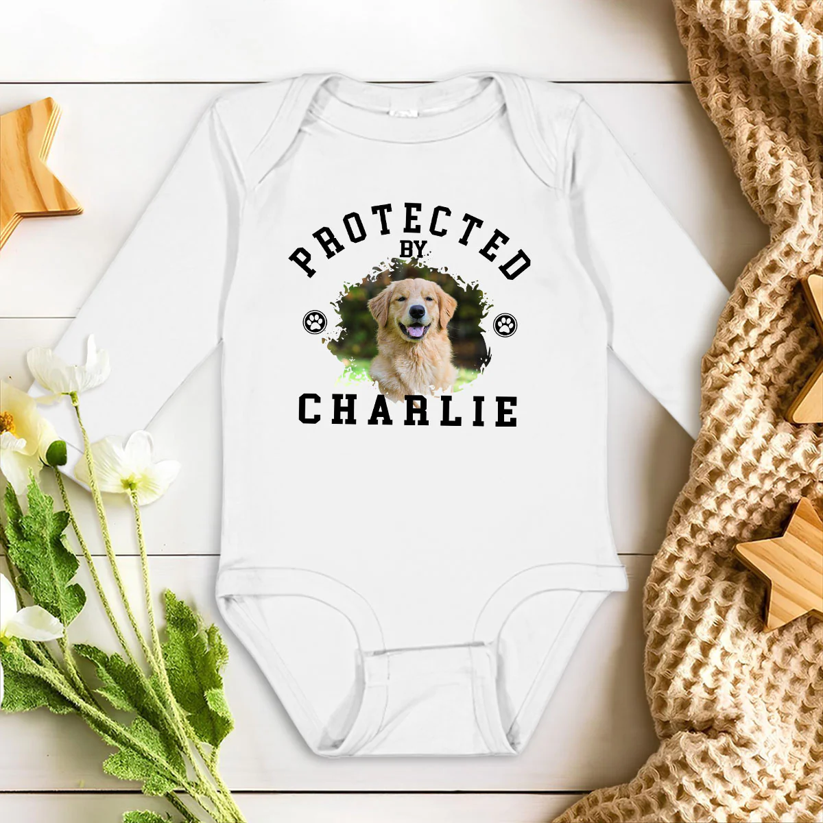 Protected By Photo - Personalized Custom Long Sleeve Baby Onesie - Image 2