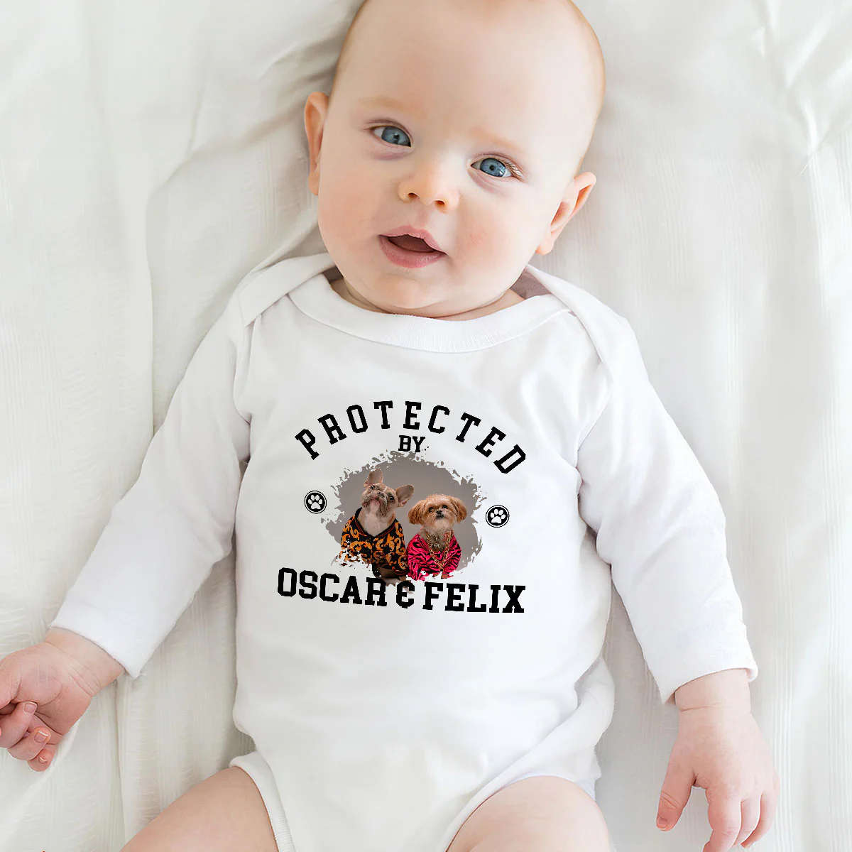 Protected By Photo - Personalized Custom Long Sleeve Baby Onesie - Image 4