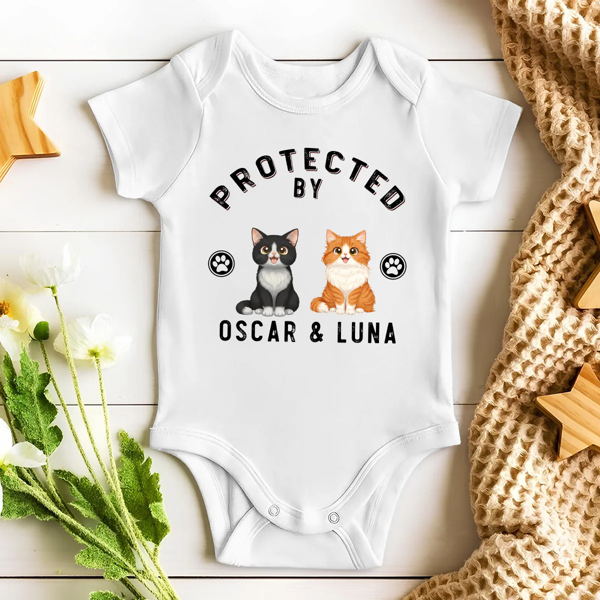 Protected By Storybook Cat - Personalized Custom Baby Onesie - Image 2
