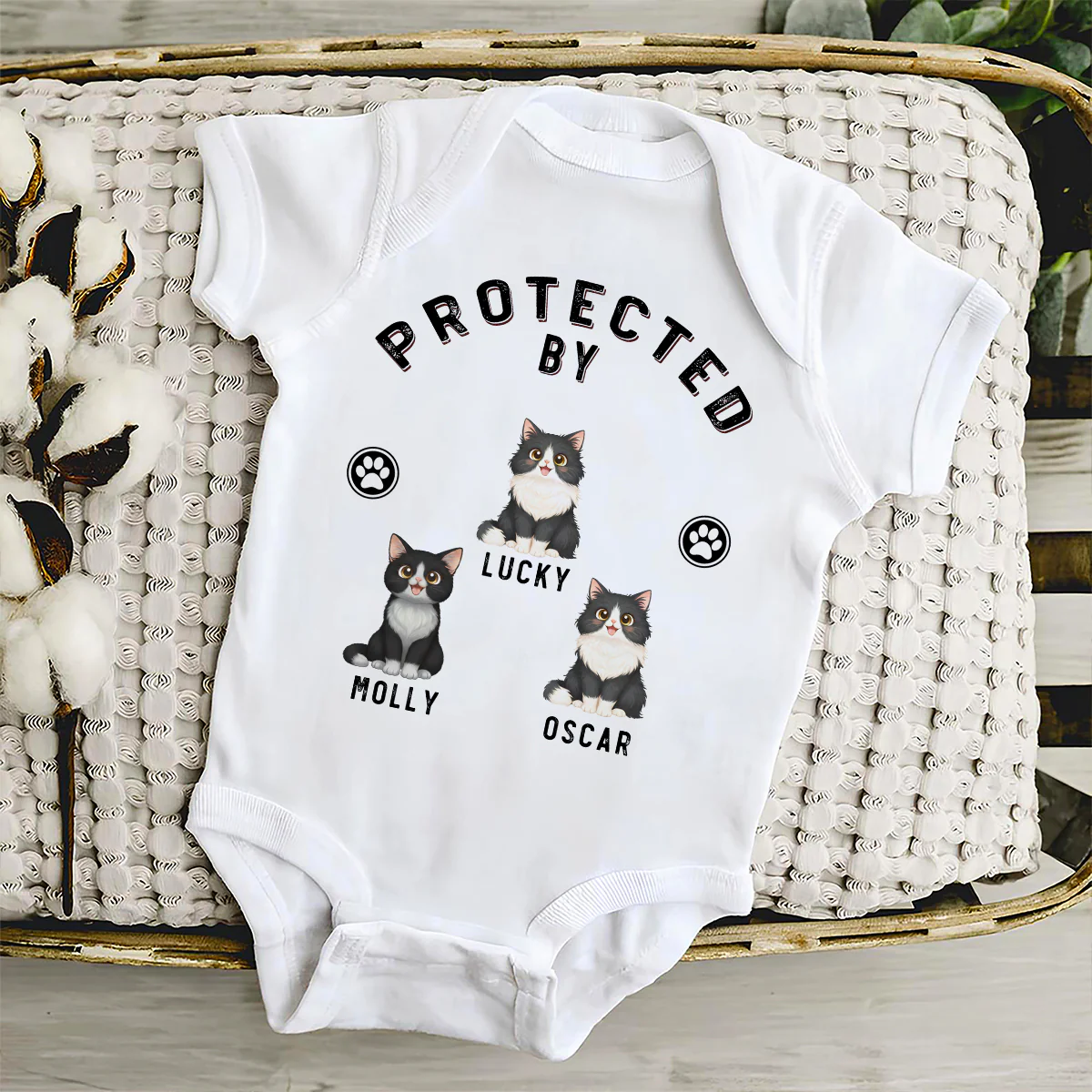 Protected By Storybook Cat - Personalized Custom Baby Onesie - Image 3
