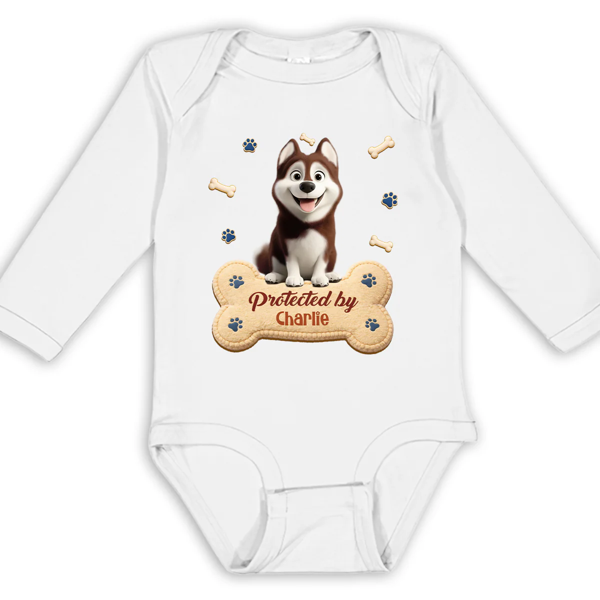Protected By Stuffy Dog - Personalized Custom Long Sleeve Baby Onesie