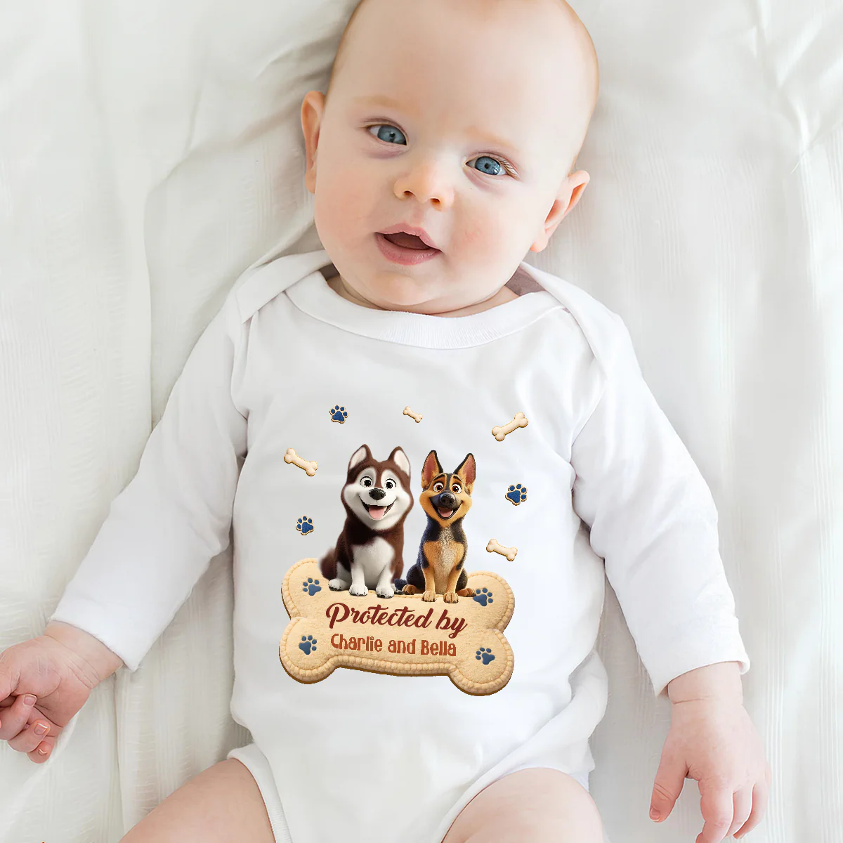 Protected By Stuffy Dog - Personalized Custom Long Sleeve Baby Onesie - Image 2