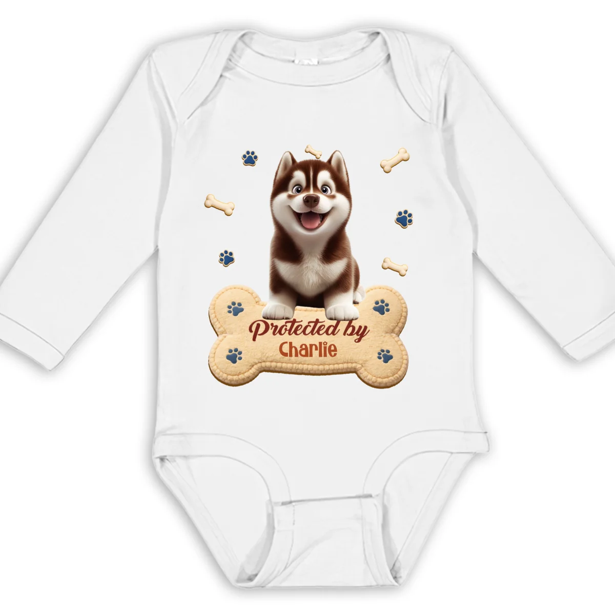 Protected By Stuffy Dog - Personalized Custom Long Sleeve Baby Onesie - Image 6