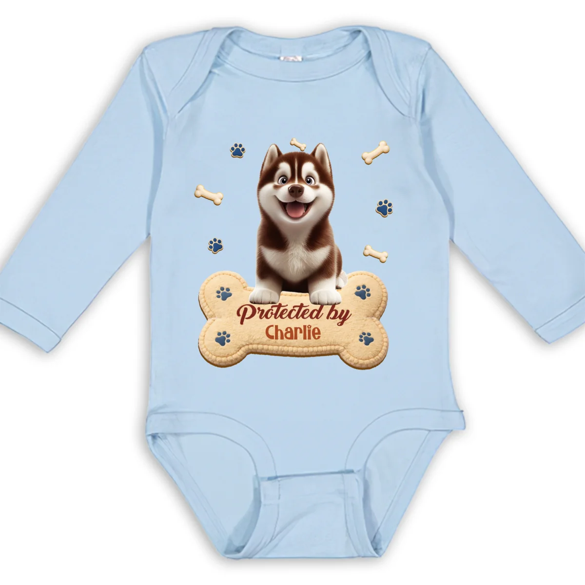 Protected By Stuffy Dog - Personalized Custom Long Sleeve Baby Onesie - Image 8