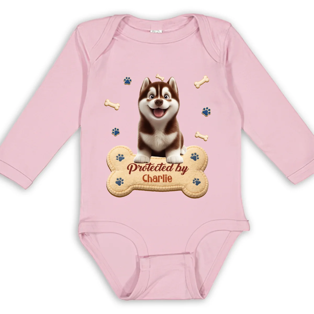 Protected By Stuffy Dog - Personalized Custom Long Sleeve Baby Onesie - Image 9