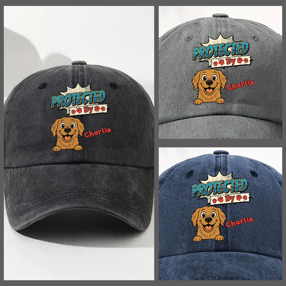 Protected Retro - Personalized Custom Vintage Washed Denim Cap - Image 3