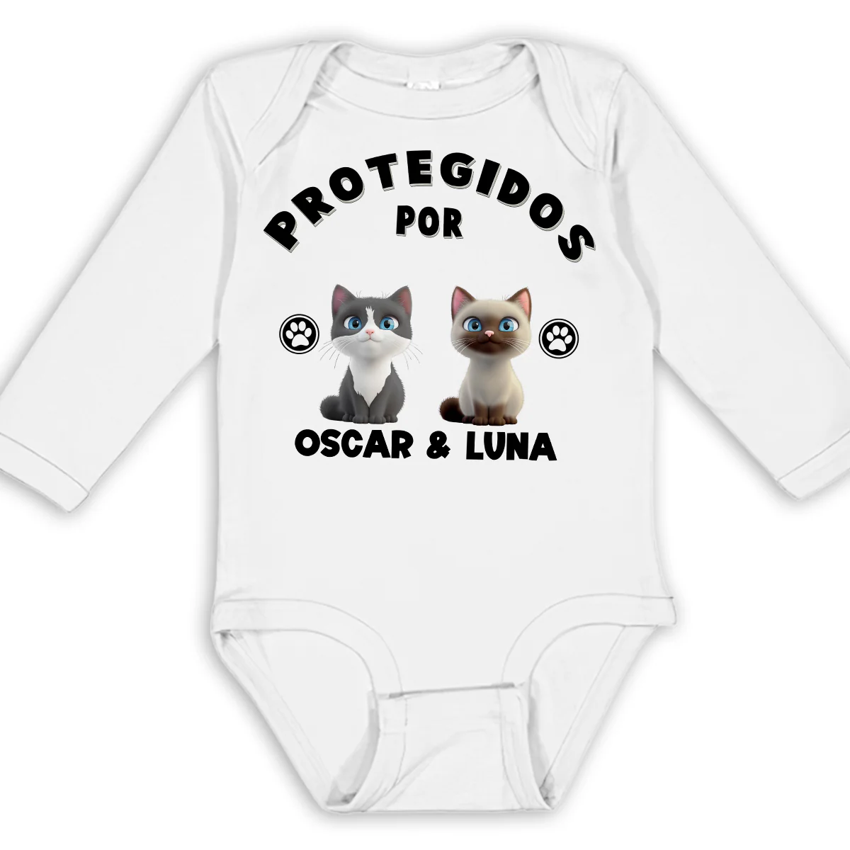 Protegido por 2 - Body de Bebé de Manga Larga Personalizado