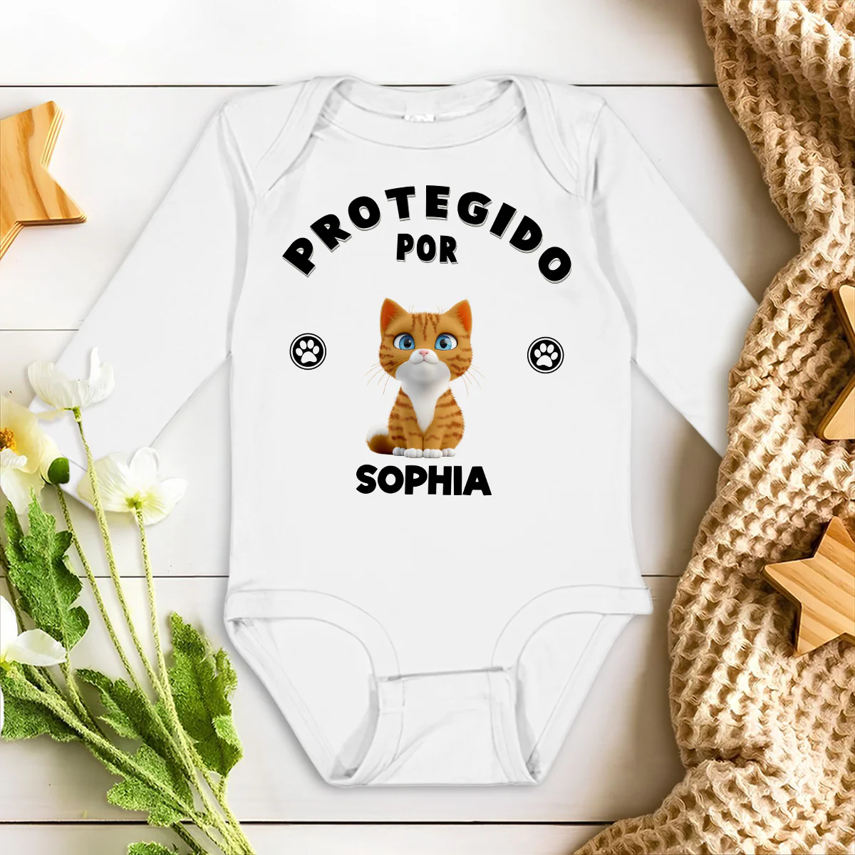 Protegido por 2 - Body de Bebé de Manga Larga Personalizado - Image 2