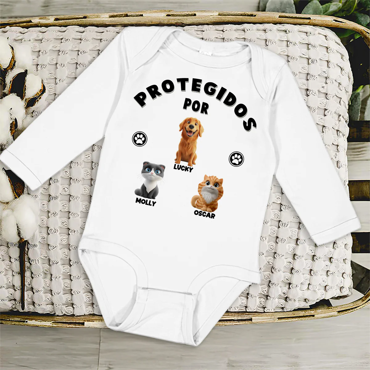 Protegido por 3 - Body de Bebé de Manga Larga Personalizado - Image 3