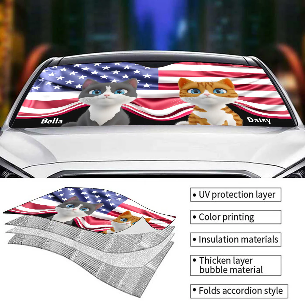 Proud American Cats - Personalized Custom Car Sunshade - Image 4