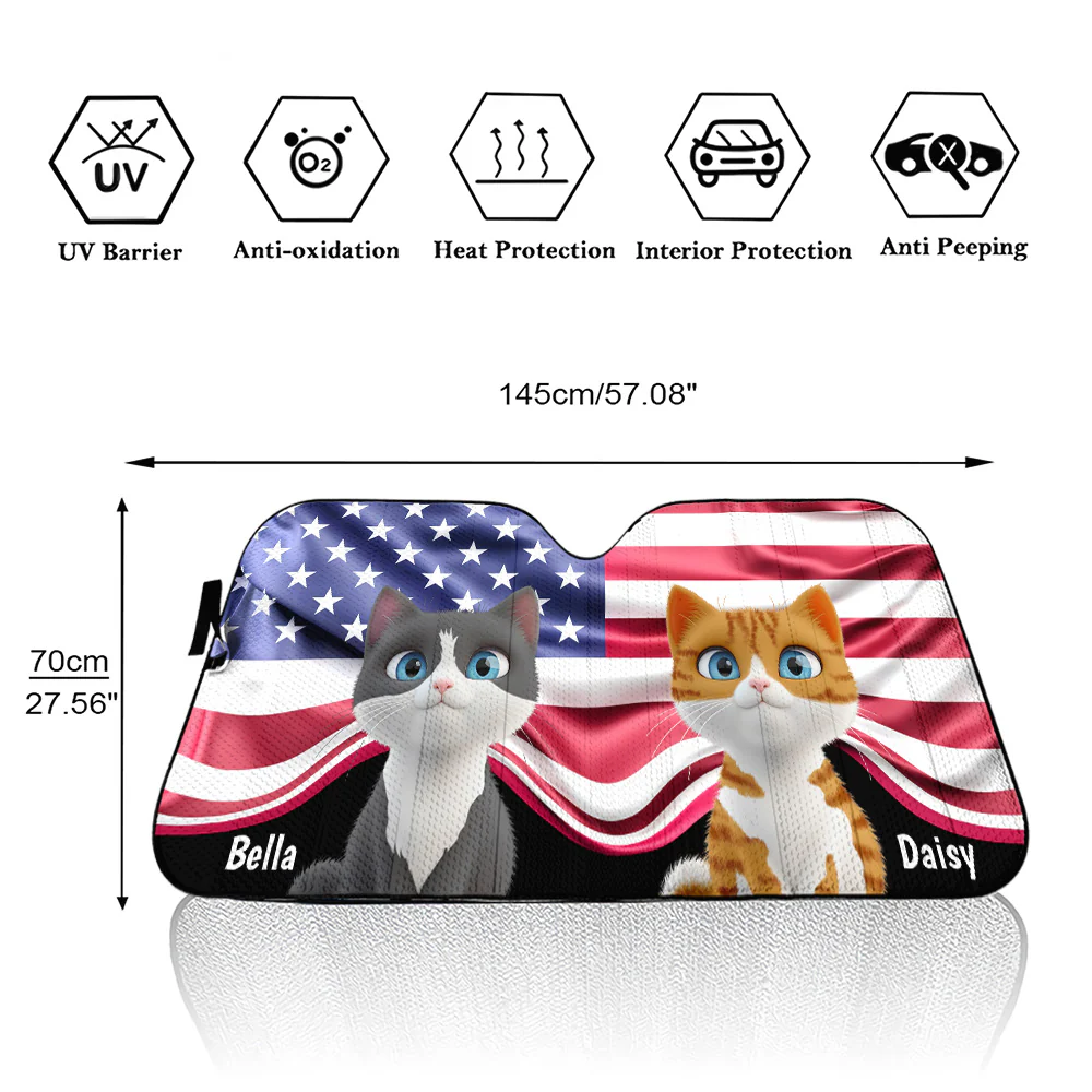 Proud American Cats - Personalized Custom Car Sunshade - Image 5