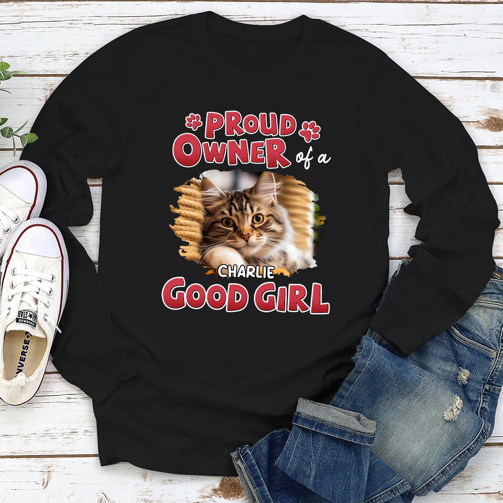 Proud Owner Of Good Cats Photo - Personalized Custom Long Sleeve T-shirt - Image 2
