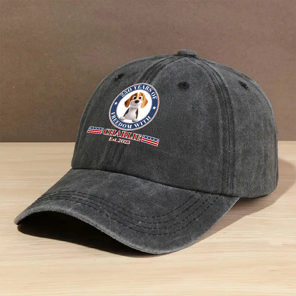 Proud Pup Of Freedom - Personalized Custom Vintage Washed Denim Cap - Image 2