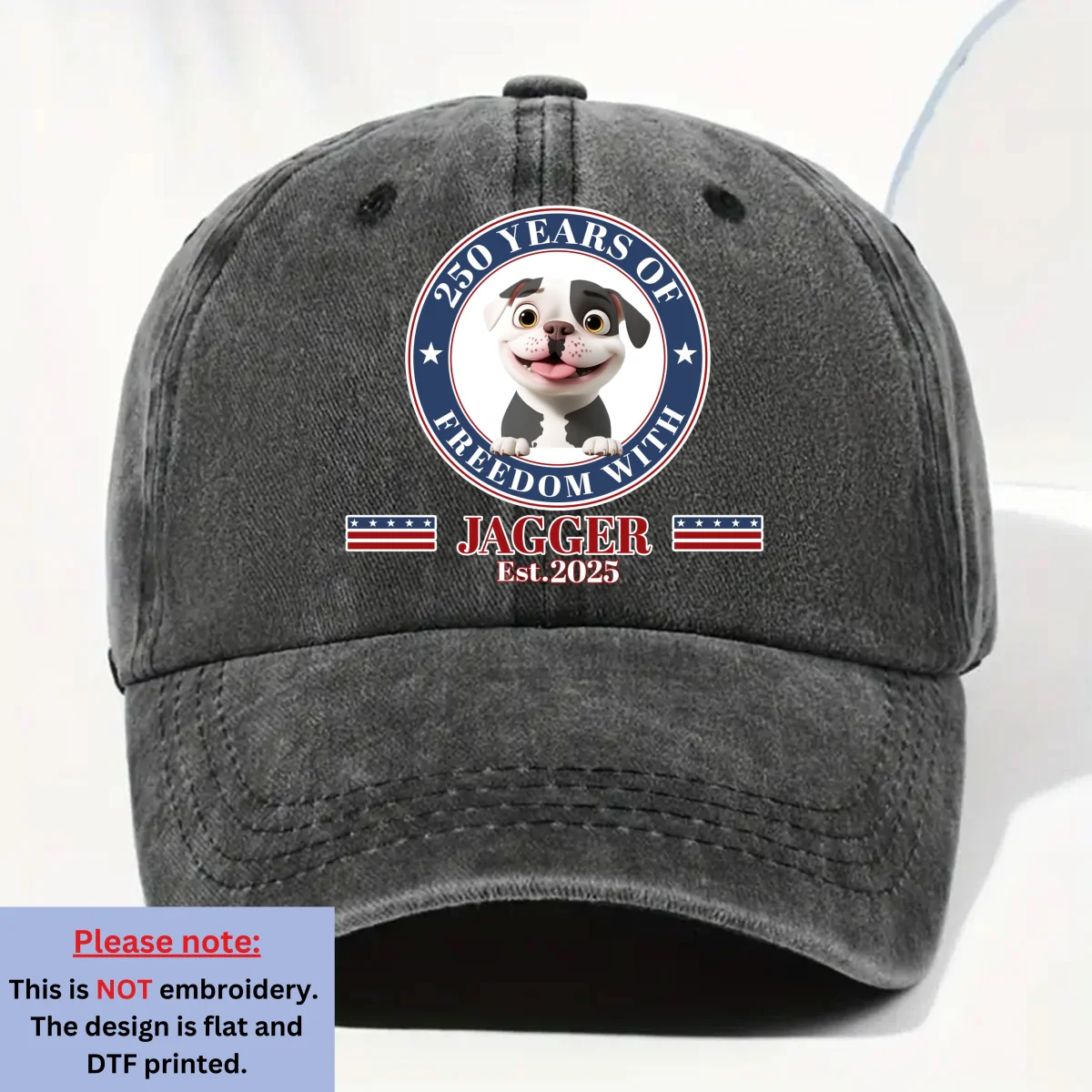 Proud Pup Of Freedom - Personalized Custom Vintage Washed Denim Cap - Image 6