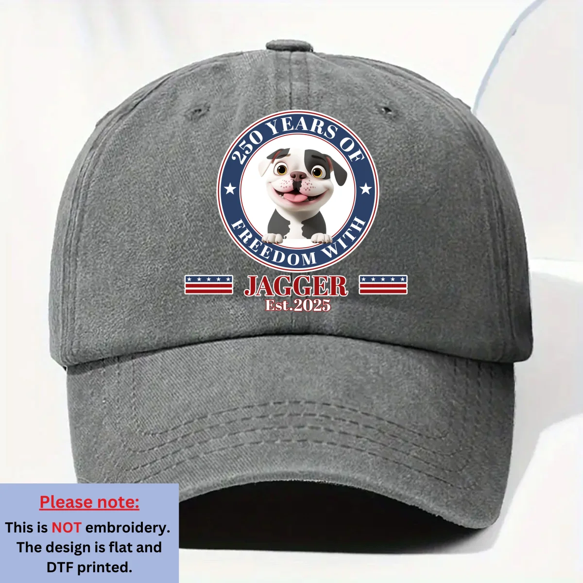 Proud Pup Of Freedom - Personalized Custom Vintage Washed Denim Cap - Image 7