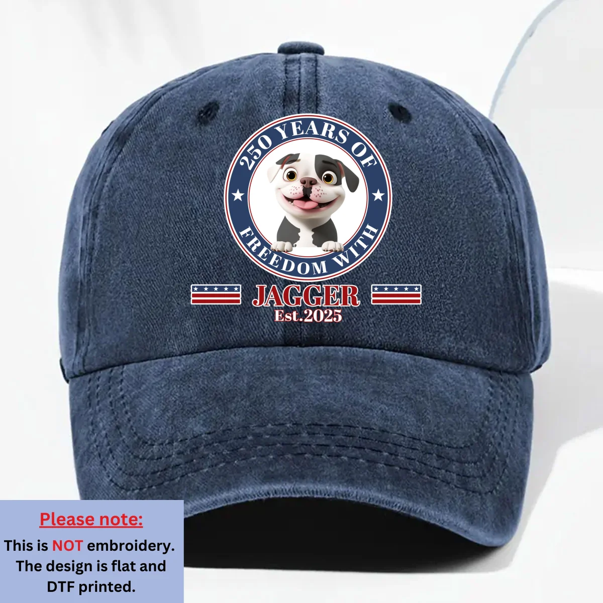 Proud Pup Of Freedom - Personalized Custom Vintage Washed Denim Cap - Image 8