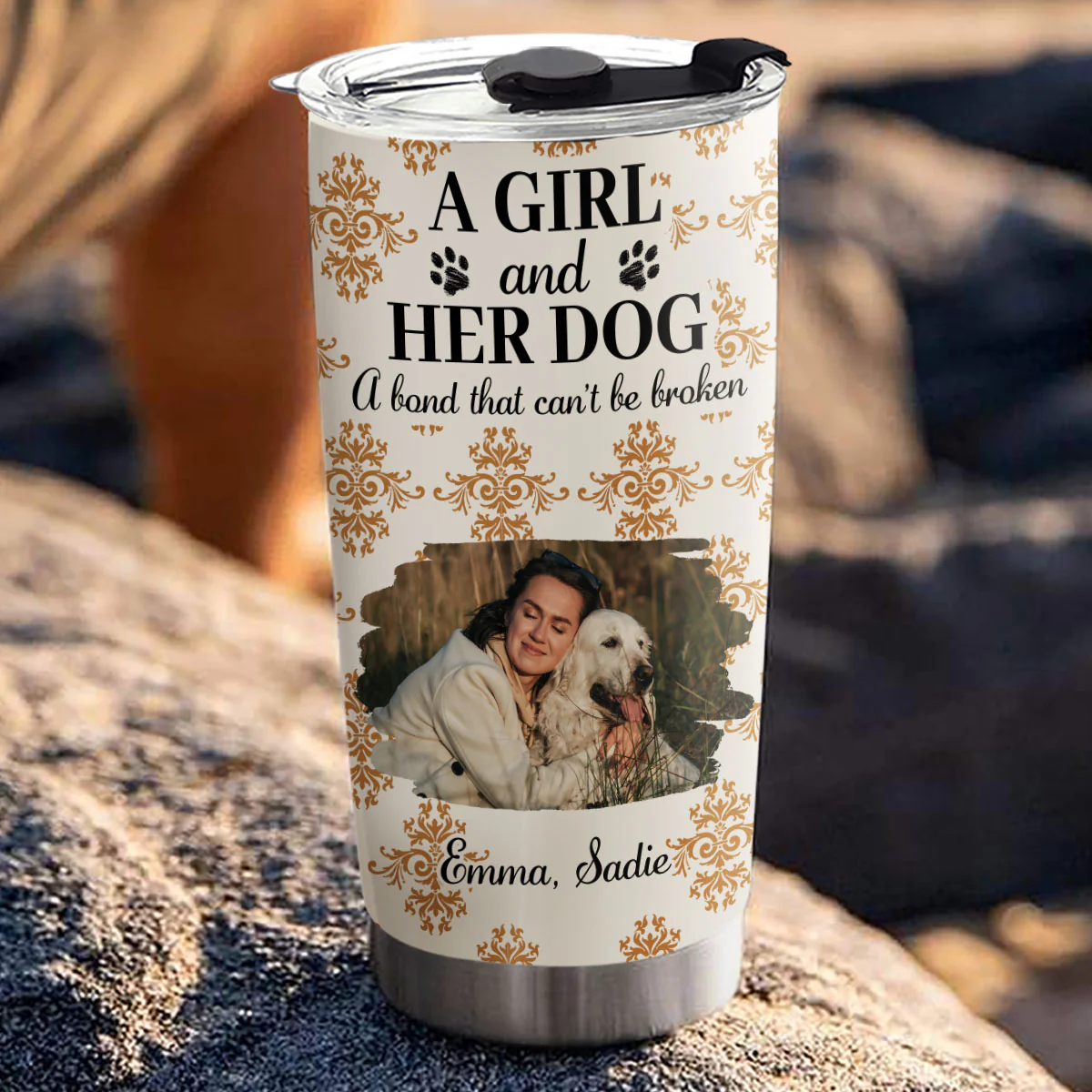 Pumskin A Girl And Her Dog Photo - Personalized Custom Tumbler - Image 3