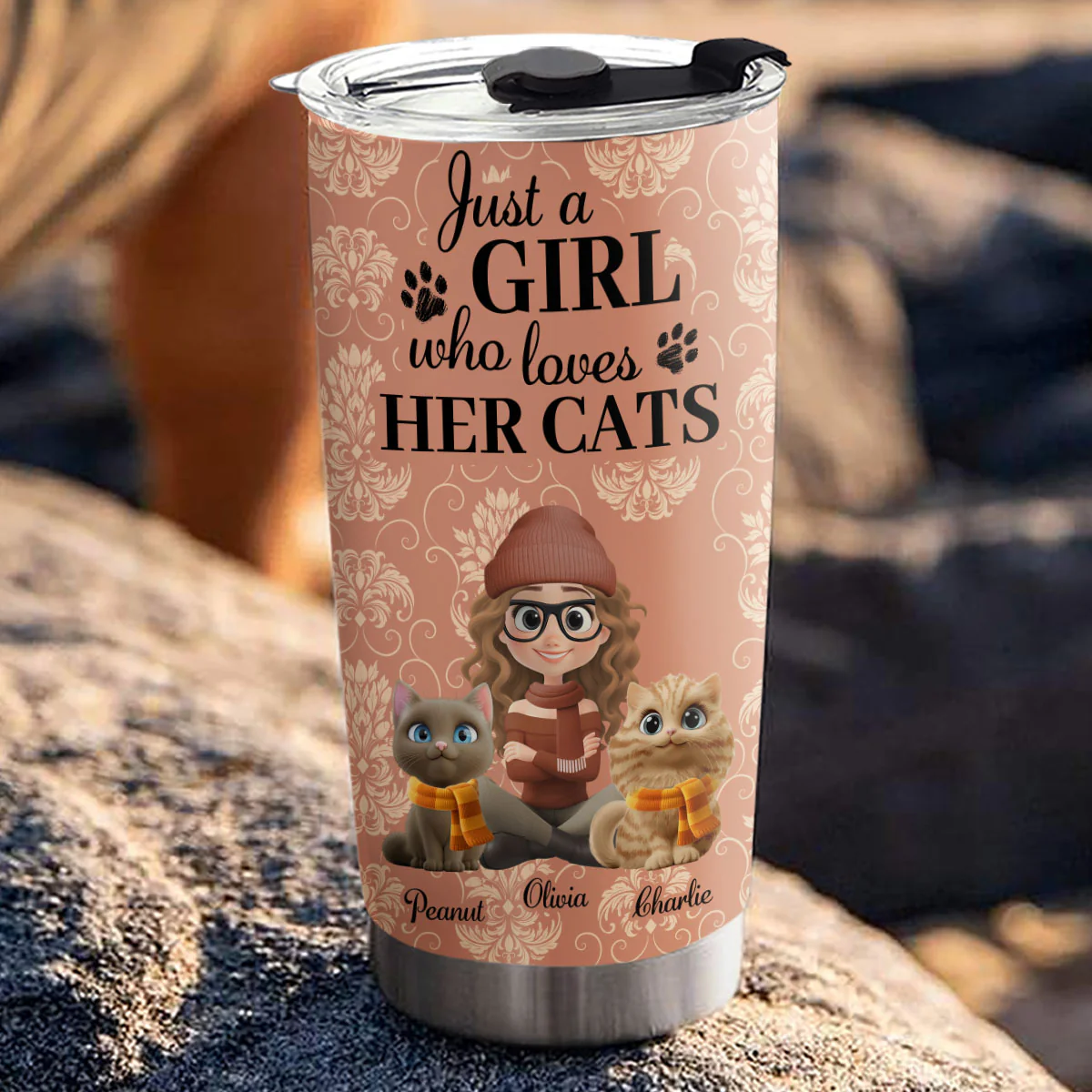 Pumskin Cat And Girl - Personalized Custom Tumbler - Image 3