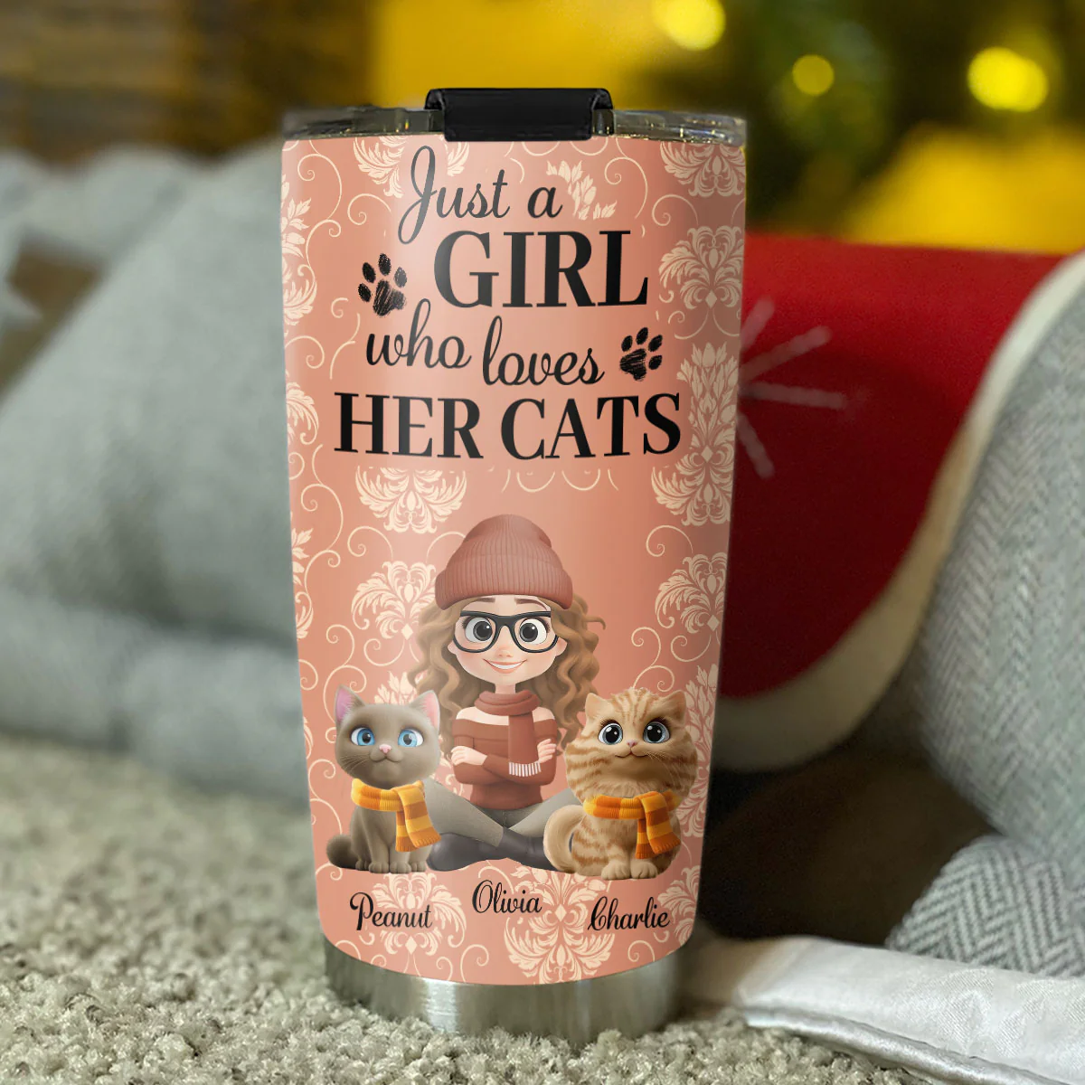 Pumskin Cat And Girl - Personalized Custom Tumbler - Image 4