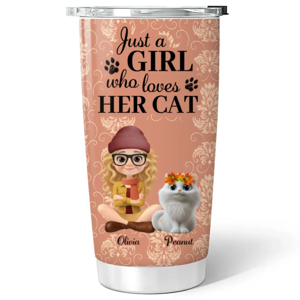 Pumskin Cat And Girl - Personalized Custom Tumbler - Image 5