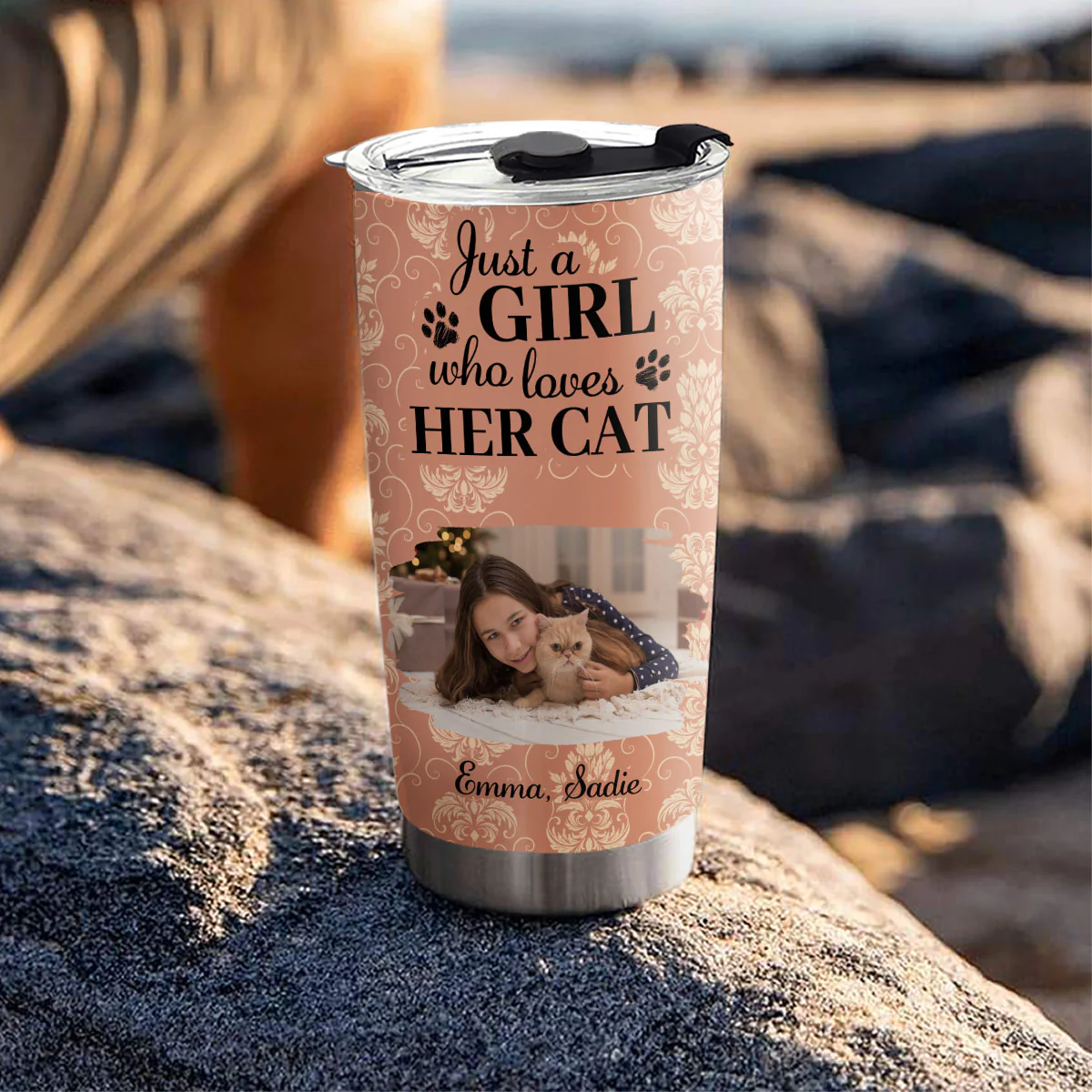 Pumskin Cat And Girl Photo - Personalized Custom Tumbler - Image 3