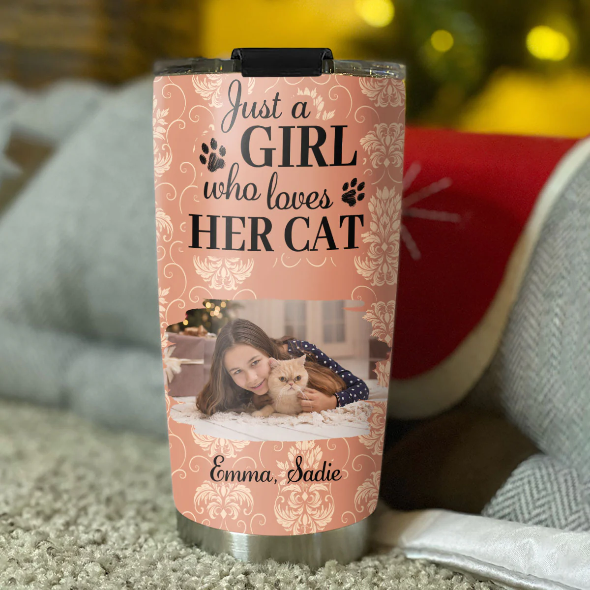 Pumskin Cat And Girl Photo - Personalized Custom Tumbler - Image 4
