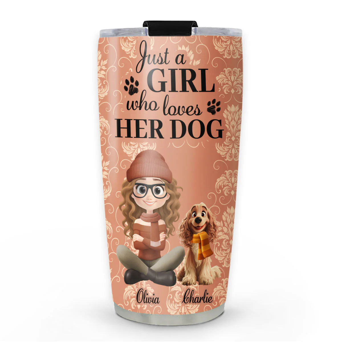 Pumskin Dog And Girl - Personalized Custom Tumbler