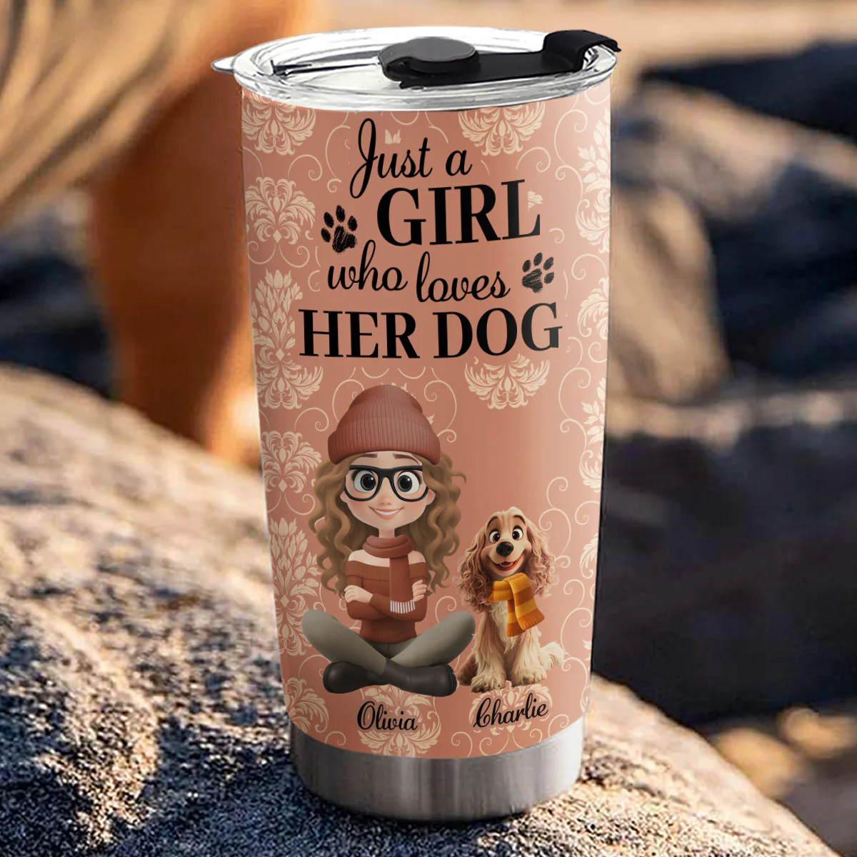 Pumskin Dog And Girl - Personalized Custom Tumbler - Image 3