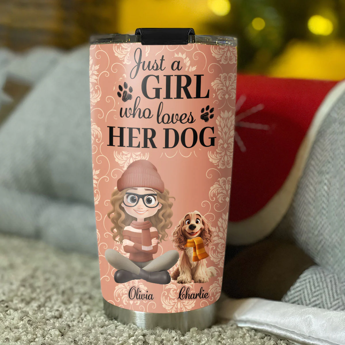 Pumskin Dog And Girl - Personalized Custom Tumbler - Image 5