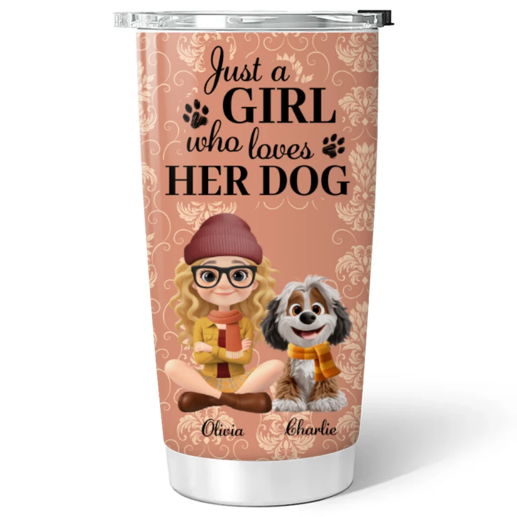 Pumskin Dog And Girl - Personalized Custom Tumbler - Image 6