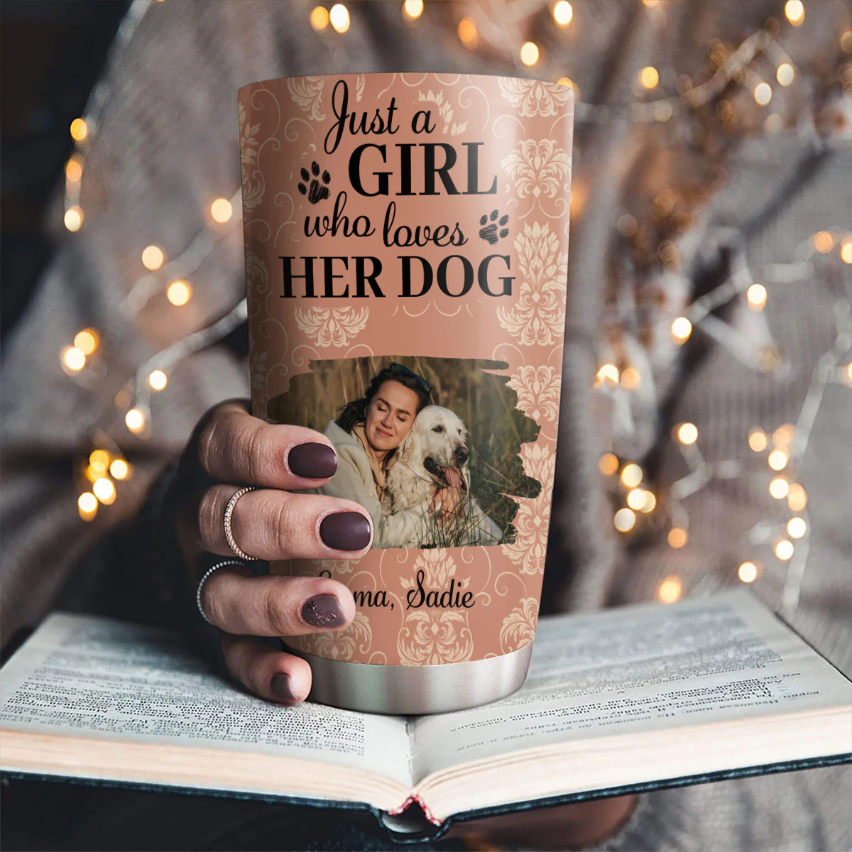 Pumskin Dog And Girl Photo - Personalized Custom Tumbler - Image 2
