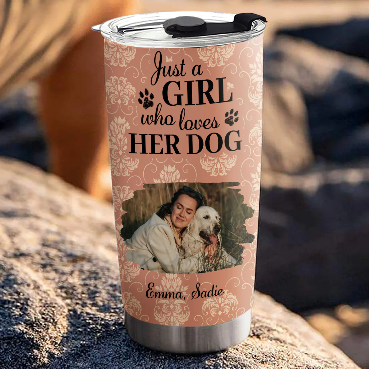 Pumskin Dog And Girl Photo - Personalized Custom Tumbler - Image 3