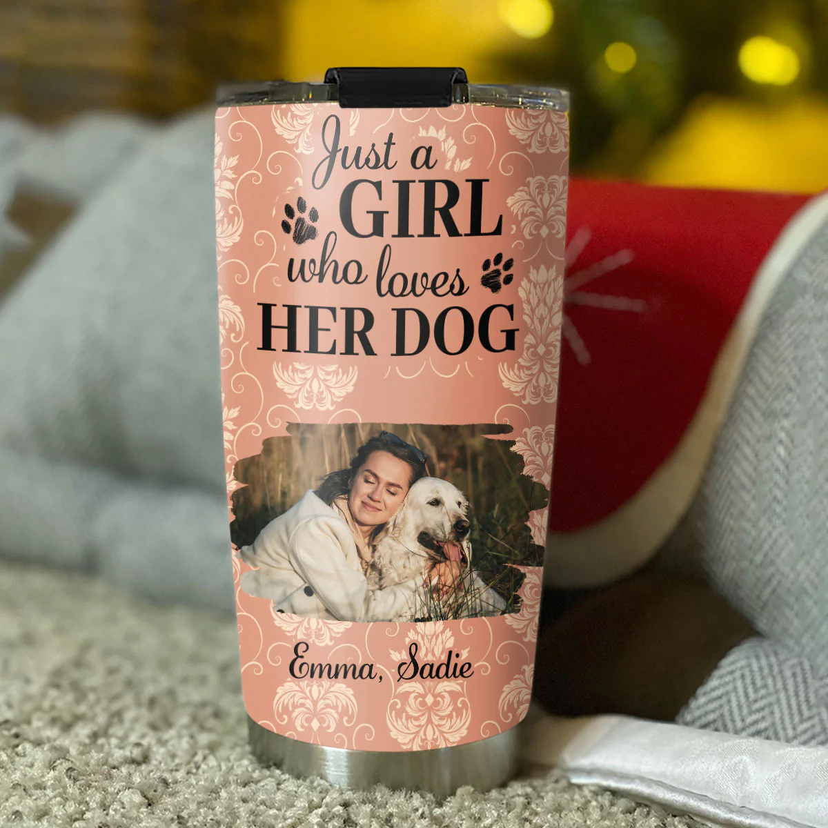Pumskin Dog And Girl Photo - Personalized Custom Tumbler - Image 5