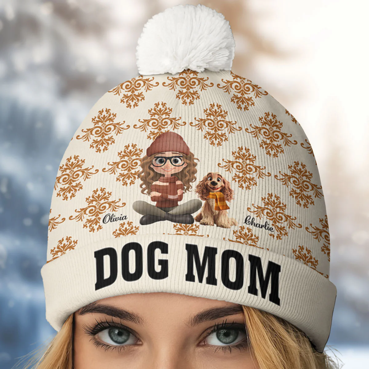 Pumskin Dog Autumn - Personalized Custom Bobble Beanie Hat - Image 5