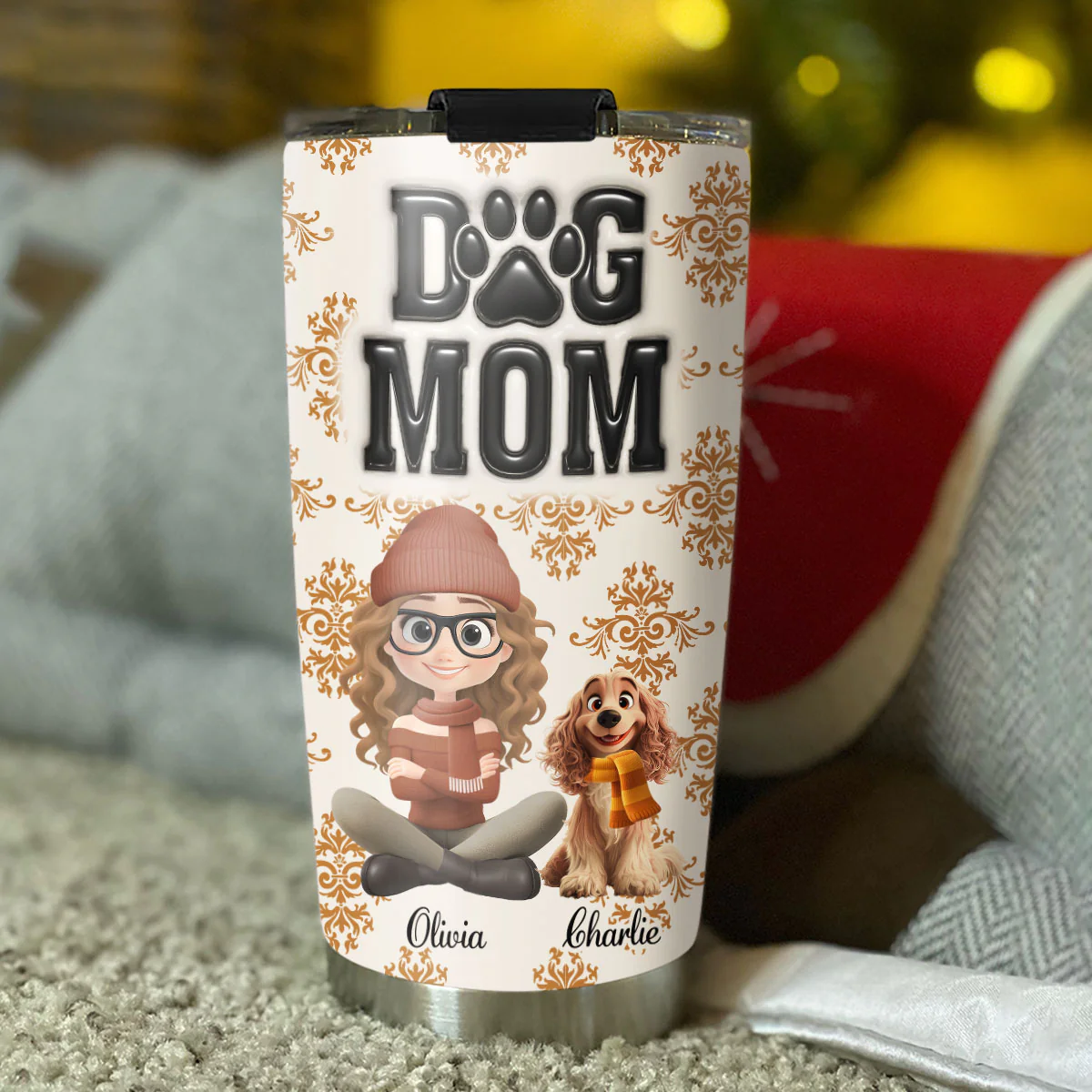Pumskin Dog Mom - Personalized Custom 3D Inflated Effect Tumbler - Image 5
