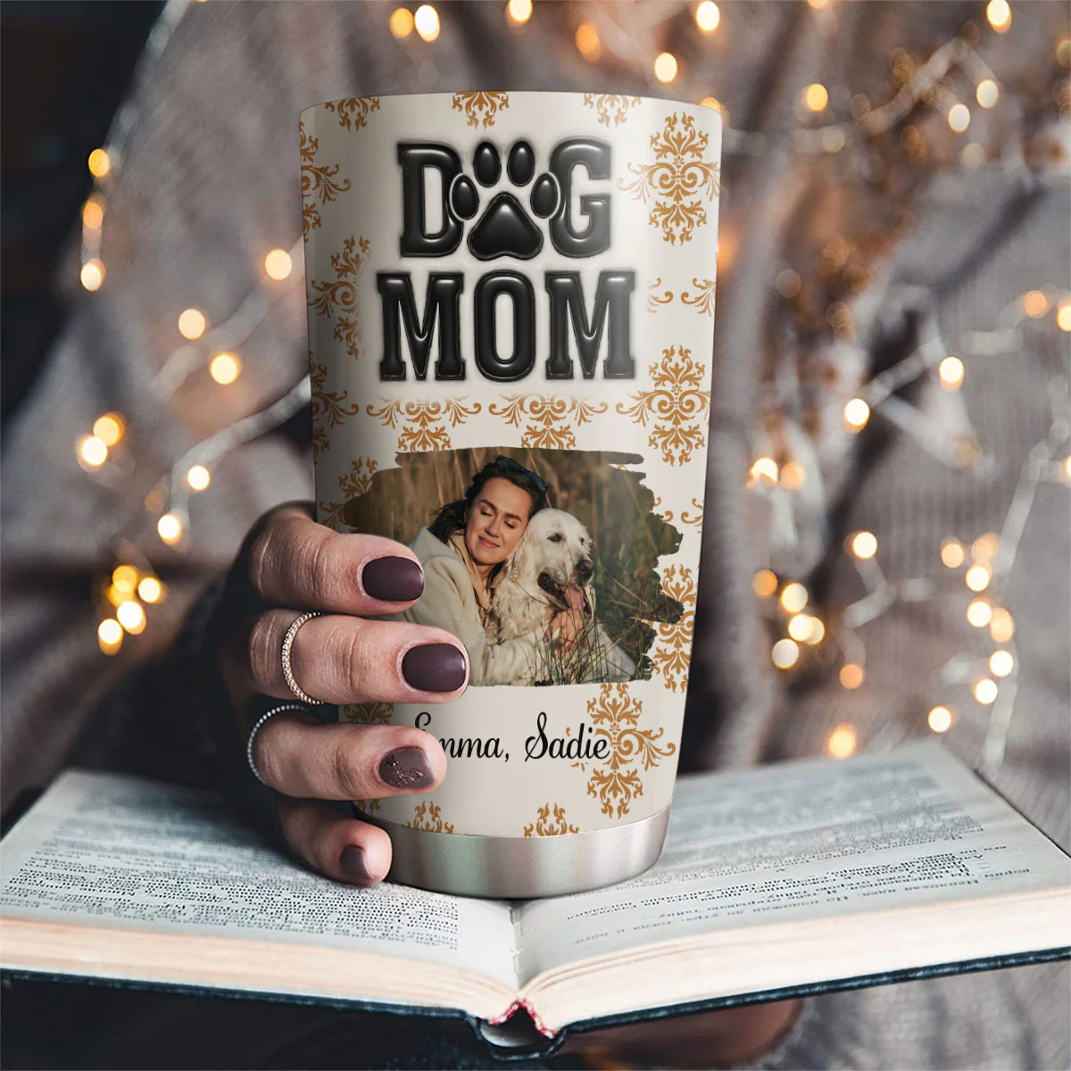 Pumskin Dog Mom Photo - Personalized Custom 3D Inflated Effect Tumbler - Image 2