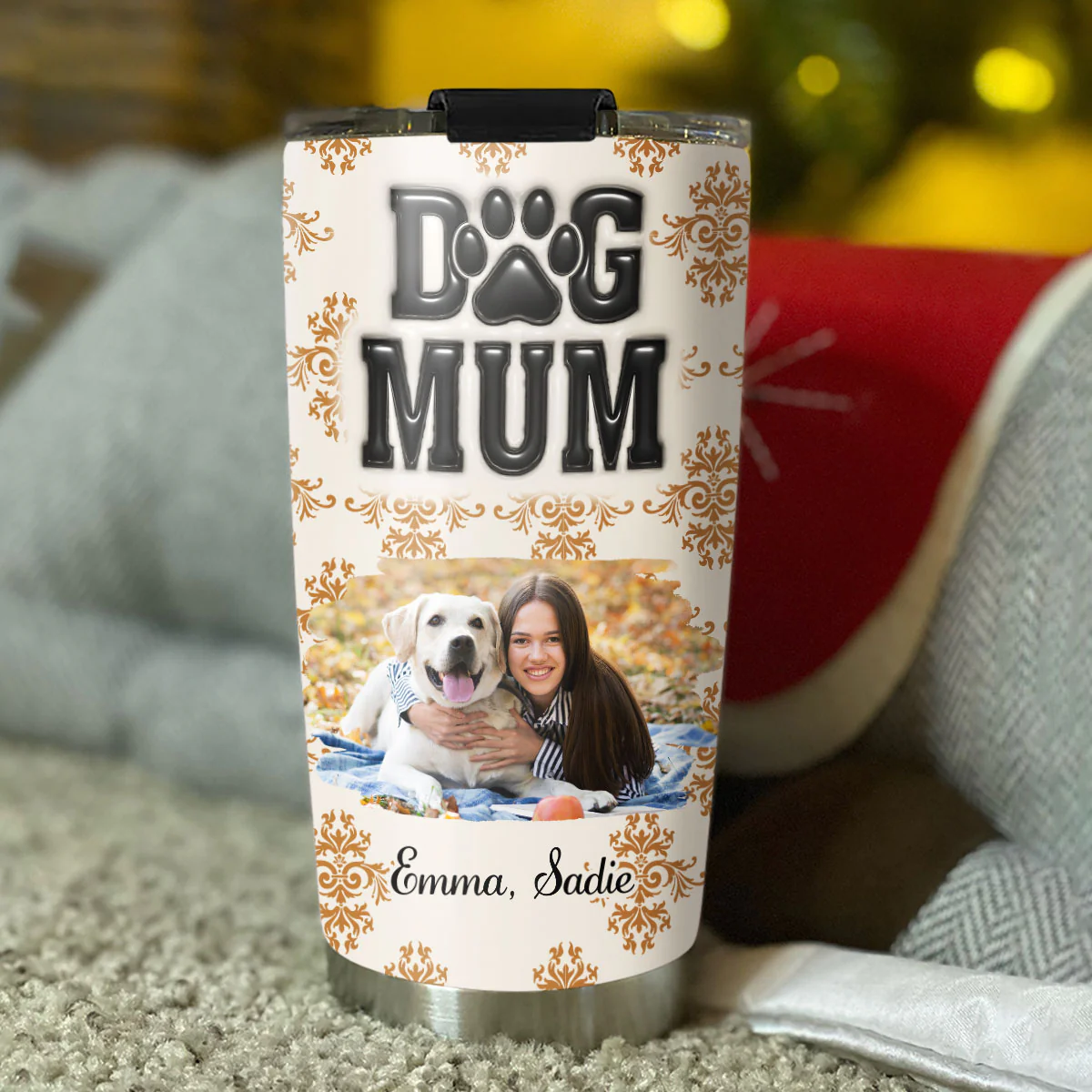 Pumskin Dog Mom Photo - Personalized Custom 3D Inflated Effect Tumbler - Image 5