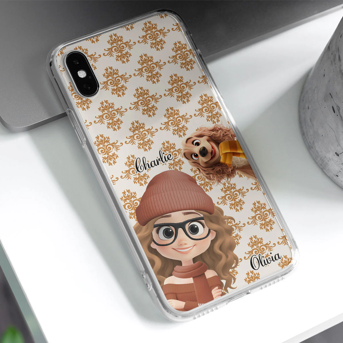 Pumskin Girl And Her Dog - Personalized Custom Phone Case - Image 2