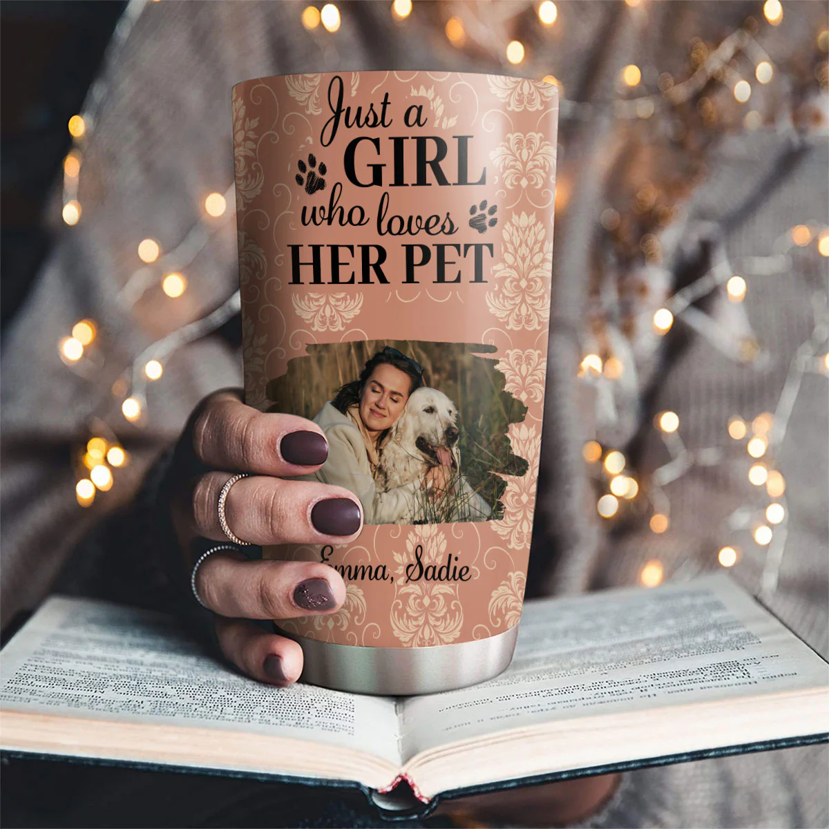 Pumskin Pet And Girl Photo - Personalized Custom Tumbler - Image 4