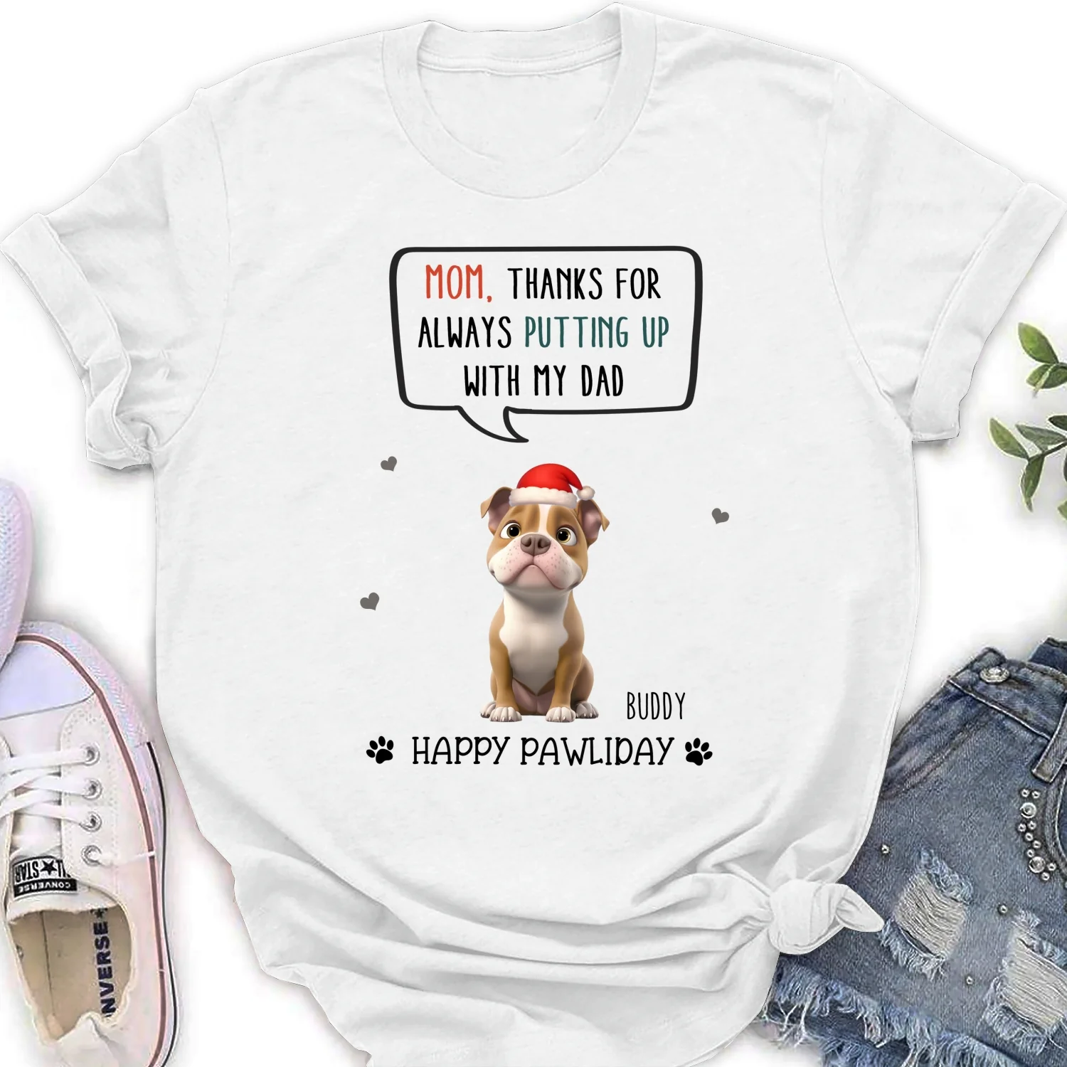 Putting Up With Dad Mom In Christmas - Personalized Custom Women's T-Shirt - Image 5
