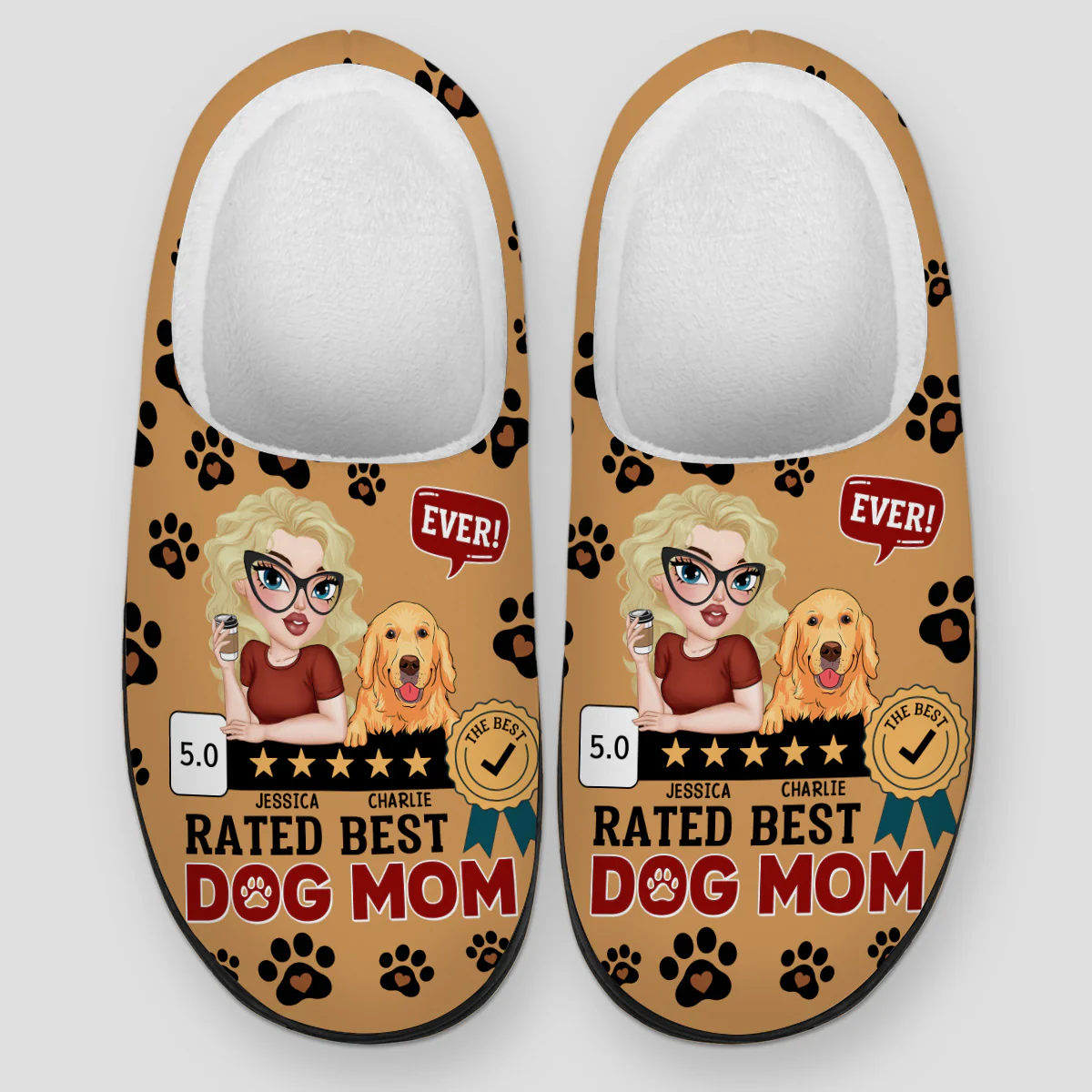 Rated Best Dog Mom Ever - Personalized Custom Plush Slippers