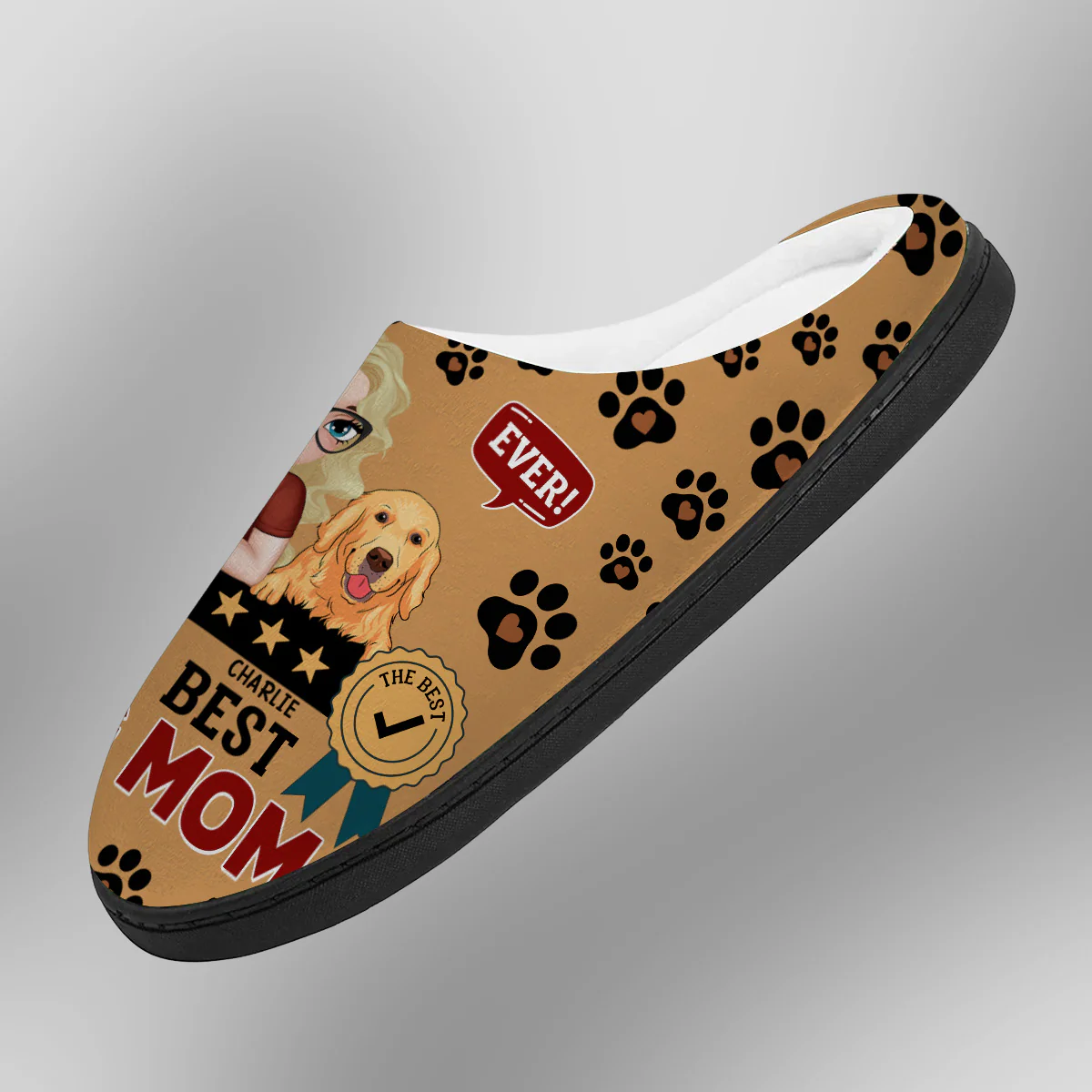 Rated Best Dog Mom Ever - Personalized Custom Plush Slippers - Image 2