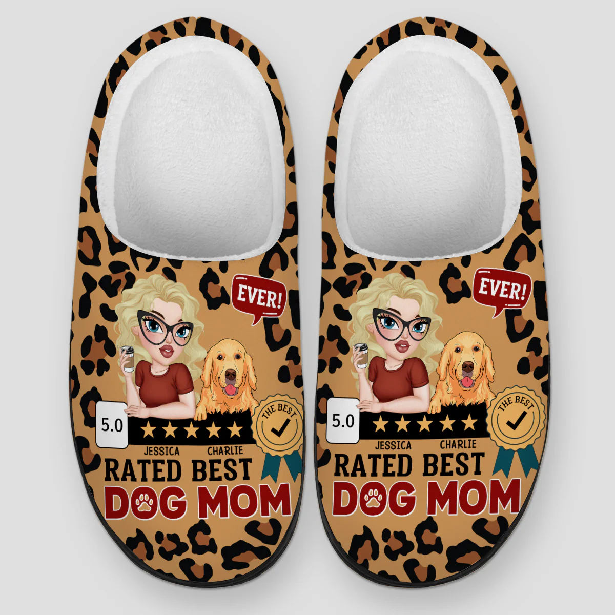 Rated Best Dog Mom Ever - Personalized Custom Plush Slippers - Image 6