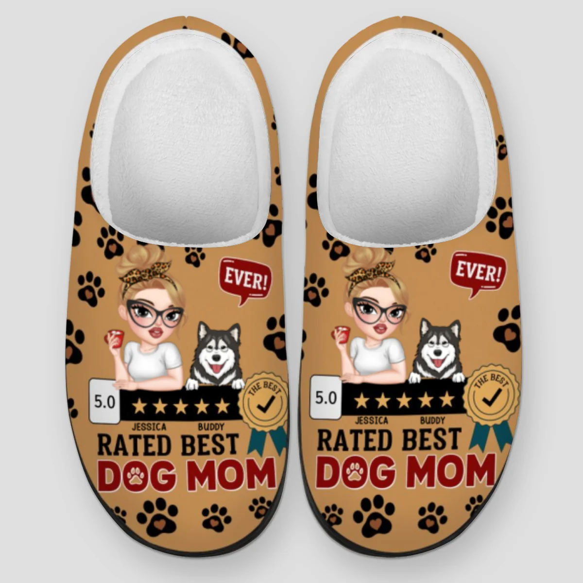 Rated Best Dog Mom Ever - Personalized Custom Plush Slippers - Image 7