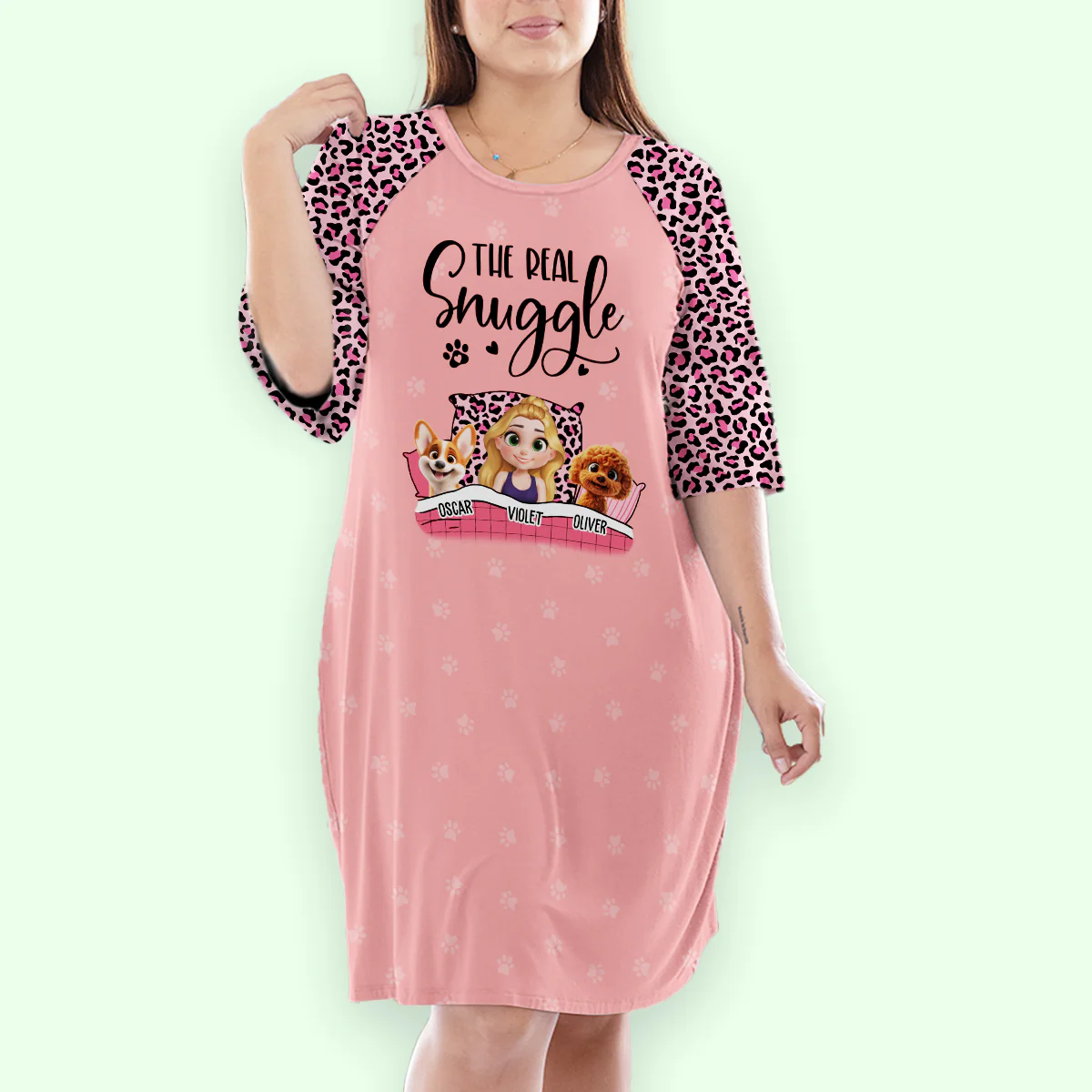 Real Snuggle Cartoon - Personalized Custom 3/4 Sleeve Dress - Image 3