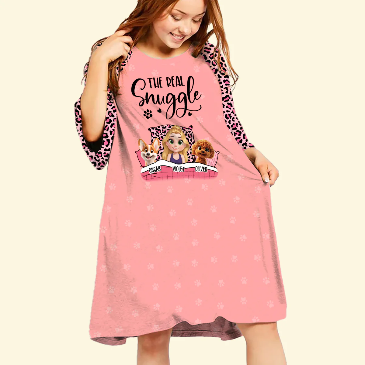 Real Snuggle Cartoon - Personalized Custom 3/4 Sleeve Dress - Image 4