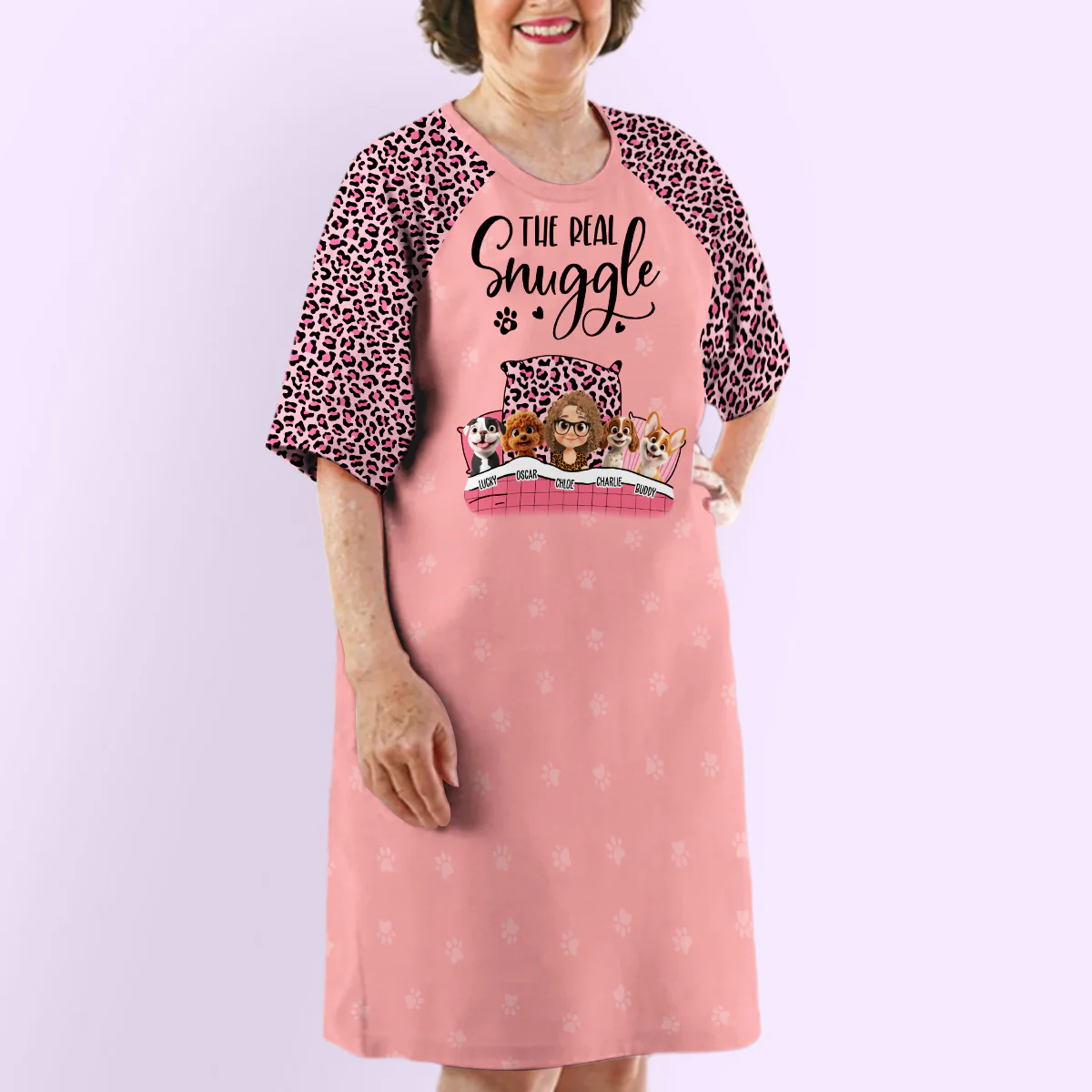 Real Snuggle Cartoon - Personalized Custom 3/4 Sleeve Dress - Image 5
